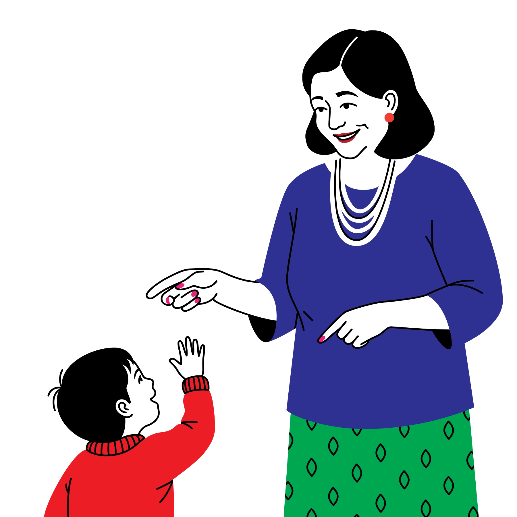 Illustration of Catherine Crowley offering help to a child